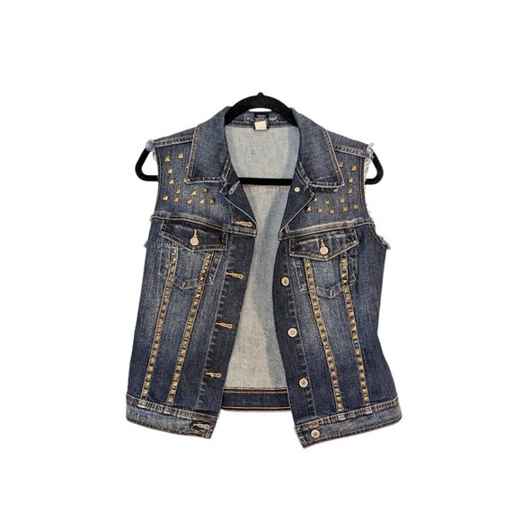 LONDONJEAN Jackets & Blazers - London Jean Womens Denim Studded Sleeveless Vest Size XS Biker Grunge Distress